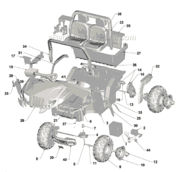 Page A Diagram and Parts List for P8814  Power Wheels Ride-On Cars